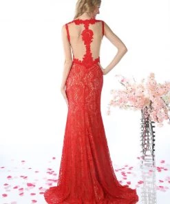 Long Fitted Lace Dress With Slit By Cinderella Divine KD016