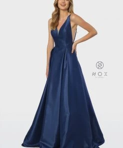 Prom Long V-Neck Taffeta Dress By Nox Anabel E156