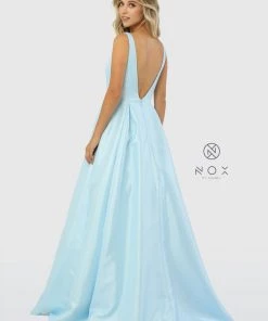 Prom Long V-Neck Taffeta Dress By Nox Anabel E156