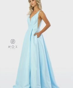 Prom Long V-Neck Taffeta Dress By Nox Anabel E156