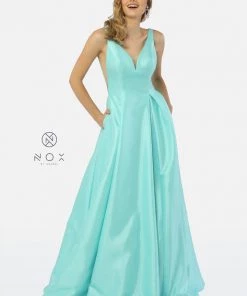 Prom Long V-Neck Taffeta Dress By Nox Anabel E156