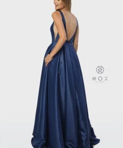 Prom Long V-Neck Taffeta Dress By Nox Anabel E156