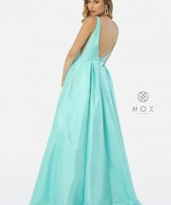 Prom Long V-Neck Taffeta Dress By Nox Anabel E156