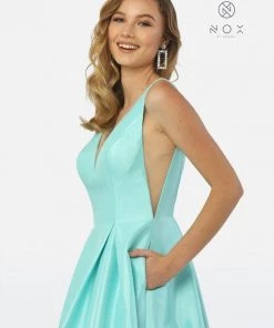 Prom Long V-Neck Taffeta Dress By Nox Anabel E156