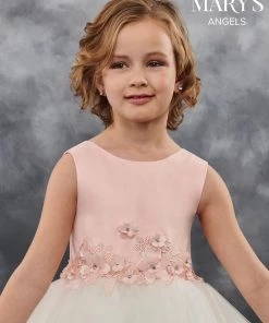 Mary's Bridal Angels Collection Girls Lace Applique Tea Length Dress By Mary's Bridal MB9021 Flower Girl Dresses