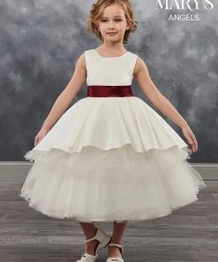 Mary's Bridal Angels Collection Flower Girl Dresses Girls Tea Length Dress With Tiered Skirt By Mary's Bridal MB9027