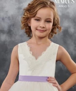 Mary's Bridal Angels Collection Girls Lace Trimmed Tea Length Dress By Mary's Bridal MB9018