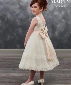 Mary's Bridal Angels Collection Girls Lace Trimmed Tea Length Dress By Mary's Bridal MB9018