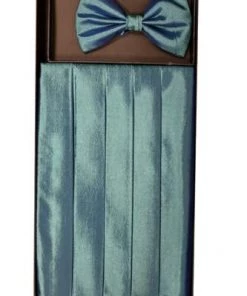 Vesuvio Napoli Teal Polyester Cummerbund And Bow Tie Set