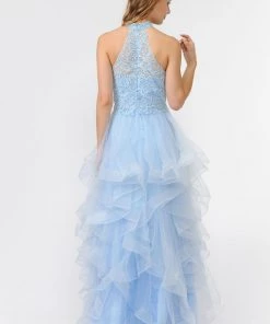 Prom Tiered Long Embroidered Mermaid Dress By Poly USA 8372