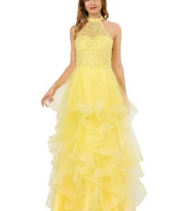 Prom Tiered Long Embroidered Mermaid Dress By Poly USA 8372