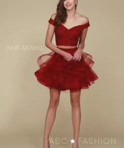 Tulle Short Off The Shoulder Two-Piece Dress By Nox Anabel A613