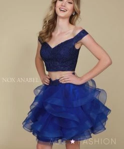 Tulle Short Off The Shoulder Two-Piece Dress By Nox Anabel A613