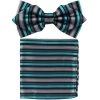 Vesuvio Napoli Men Turquoise/Black Striped Bow Tie With Pocket Square (Pointed Tip) 1 Vesuvio Napoli Men Turquoise/Black Striped Bow Tie With Pocket Square (Pointed Tip)