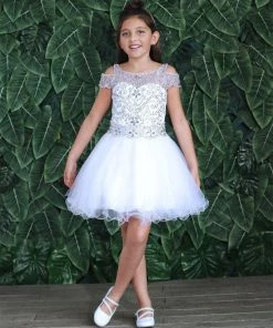 Calla Collection Dama Dresses Tween Girls Ruffled Short Cold Shoulder Dress By Calla TY012