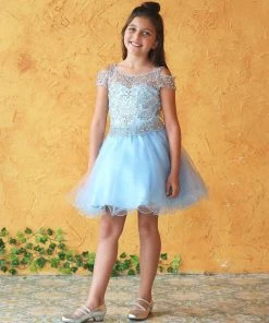 Calla Collection Dama Dresses Tween Girls Ruffled Short Cold Shoulder Dress By Calla TY012