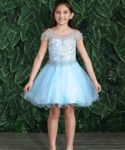 Calla Collection Dama Dresses Tween Girls Ruffled Short Cold Shoulder Dress By Calla TY012