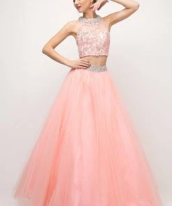 Beaded Lace Two-Piece Ball Gown By Cinderella Divine UM078 Prom