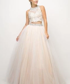 Beaded Lace Two-Piece Ball Gown By Cinderella Divine UM078 Prom