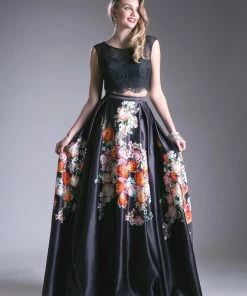 Prom Long Two Piece Floral Print Dress By Cinderella Divine KC1813