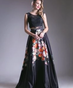 Prom Long Two Piece Floral Print Dress By Cinderella Divine KC1813