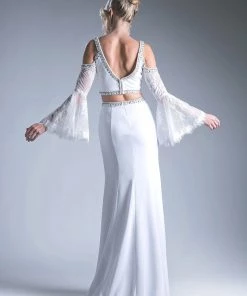 Long Two Piece Bell Sleeve Dress By Cinderella Divine 13114 Prom