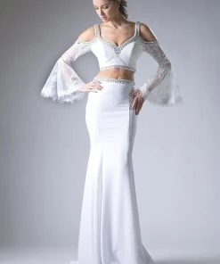 Long Two Piece Bell Sleeve Dress By Cinderella Divine 13114 Prom