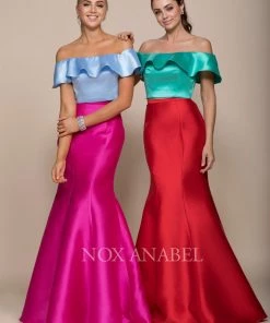 Prom Two-Tone Off Shoulder Two-Piece Mermaid Gown By Nox Anabel Q129