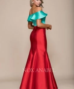 Prom Two-Tone Off Shoulder Two-Piece Mermaid Gown By Nox Anabel Q129