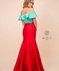 Prom Two-Tone Off Shoulder Two-Piece Mermaid Gown By Nox Anabel Q129
