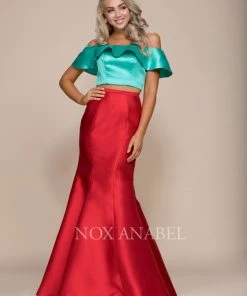 Prom Two-Tone Off Shoulder Two-Piece Mermaid Gown By Nox Anabel Q129