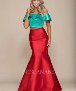 Prom Two-Tone Off Shoulder Two-Piece Mermaid Gown By Nox Anabel Q129