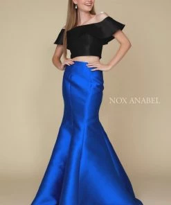 Prom Two-Tone Off Shoulder Two-Piece Mermaid Gown By Nox Anabel Q129