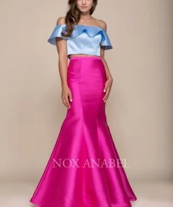 Prom Two-Tone Off Shoulder Two-Piece Mermaid Gown By Nox Anabel Q129