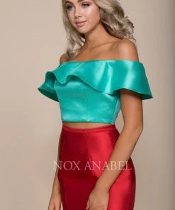 Prom Two-Tone Off Shoulder Two-Piece Mermaid Gown By Nox Anabel Q129