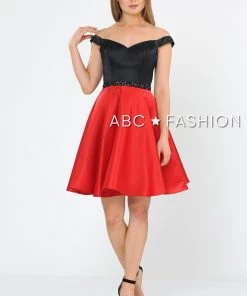 Two-Tone Short Off The Shoulder Dress By Poly USA 8532 Prom