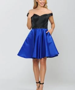 Two-Tone Short Off The Shoulder Dress By Poly USA 8532 Prom 13 Two-Tone Short Off The Shoulder Dress By Poly USA 8532 Prom