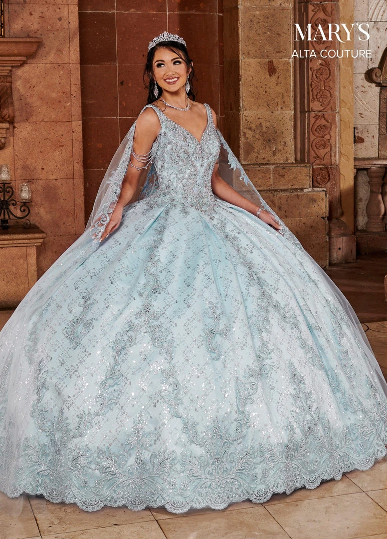 Mary's Bridal V-Neck Cape Quinceanera Dress By Alta Couture MQ3064 9 Mary's Bridal V-Neck Cape Quinceanera Dress By Alta Couture MQ3064