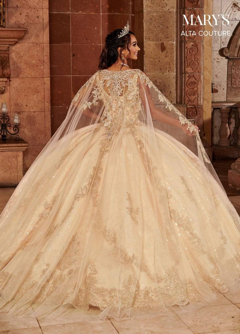 Mary's Bridal V-Neck Cape Quinceanera Dress By Alta Couture MQ3064 4 Mary's Bridal V-Neck Cape Quinceanera Dress By Alta Couture MQ3064