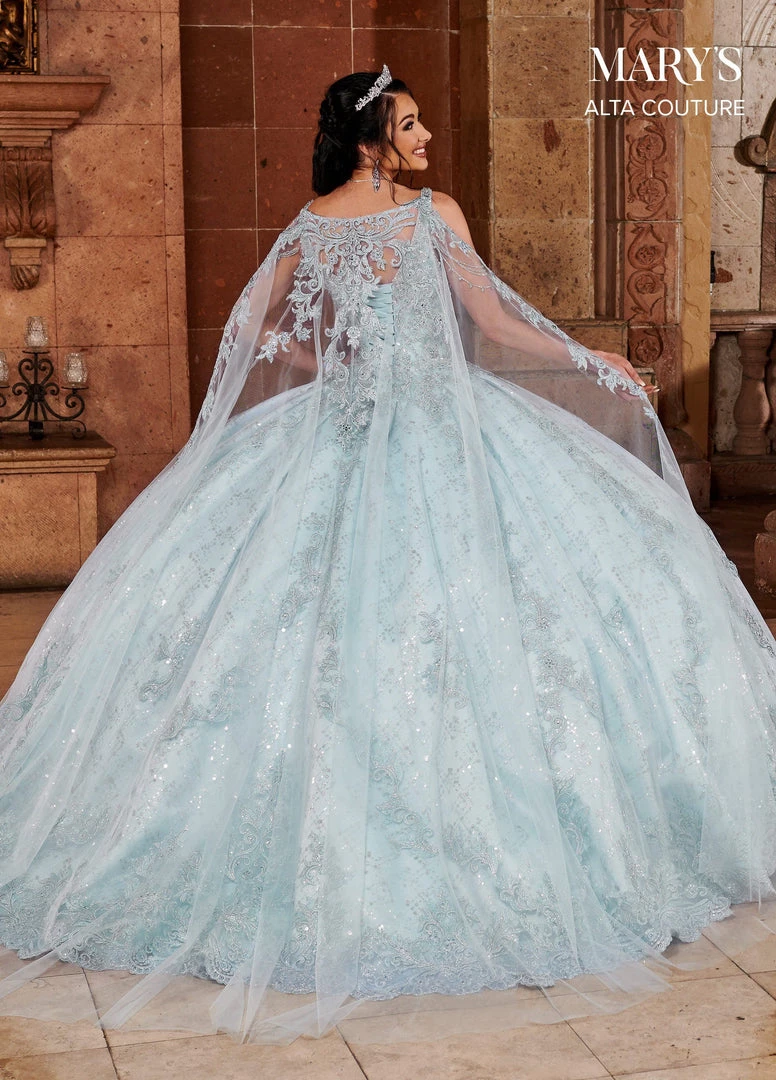 Mary's Bridal V-Neck Cape Quinceanera Dress By Alta Couture MQ3064 10 Mary's Bridal V-Neck Cape Quinceanera Dress By Alta Couture MQ3064