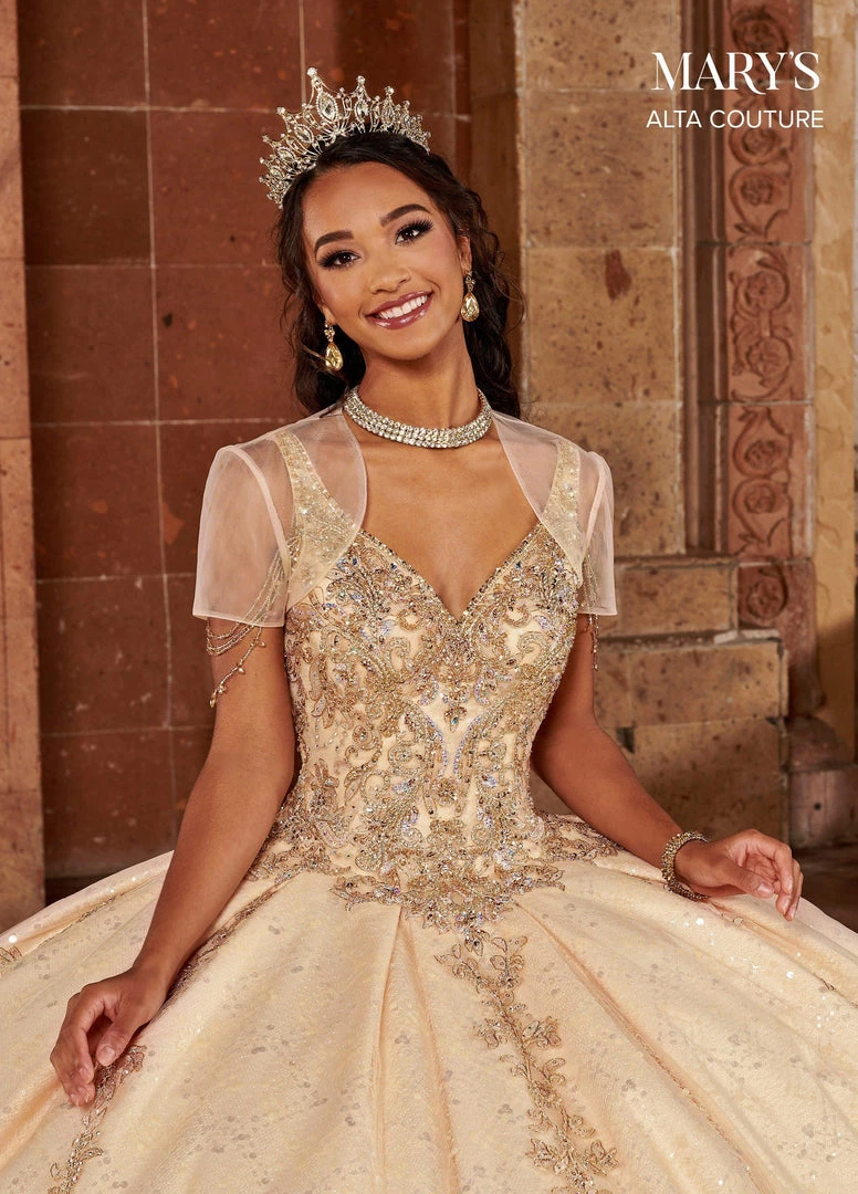 Mary's Bridal V-Neck Cape Quinceanera Dress By Alta Couture MQ3064 8 Mary's Bridal V-Neck Cape Quinceanera Dress By Alta Couture MQ3064