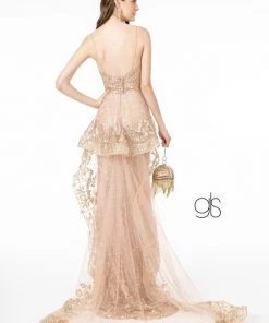 Prom V-Neck Glitter Mermaid Gown With Train By Elizabeth K GL2959