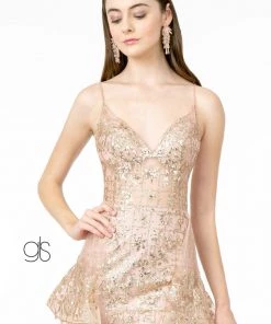 Prom V-Neck Glitter Mermaid Gown With Train By Elizabeth K GL2959