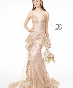 Prom V-Neck Glitter Mermaid Gown With Train By Elizabeth K GL2959