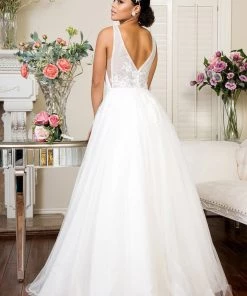 V-Neck Glitter Wedding Gown By Elizabeth K GL1906