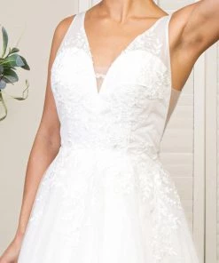 V-Neck Glitter Wedding Gown By Elizabeth K GL1906