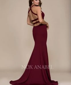 Prom V-Neck Long Mermaid Dress With Strappy Back By Nox Anabel C023