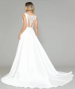 V-Neck Satin Wedding Dress By Poly USA 8582 8 V-Neck Satin Wedding Dress By Poly USA 8582