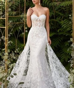 Prom Applique Strapless Overskirt Gown By Cinderella Divine CB046W