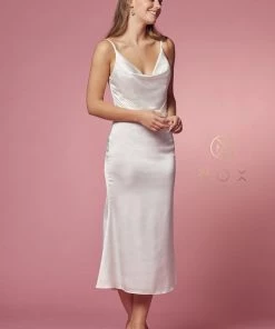 White Cowl Neck Midi Dress By Nox Anabel R1027W